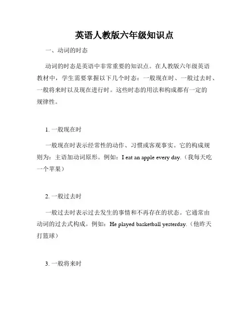 英语人教版六年级知识点