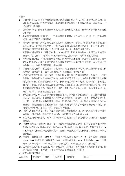 高中历史重要事件作用及意义总结