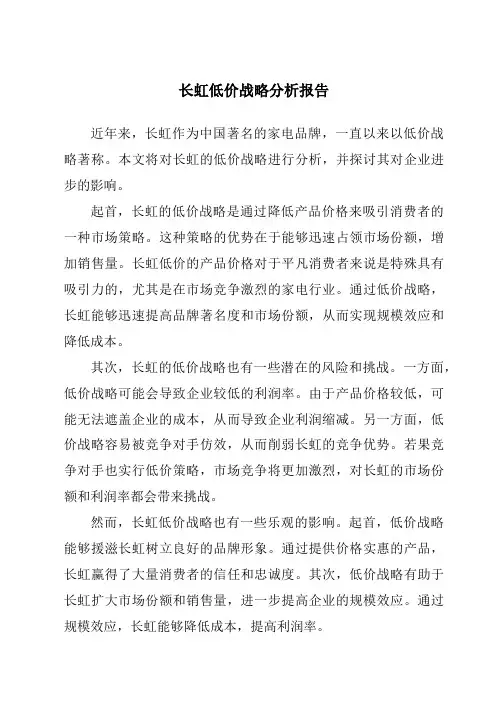 长虹低价战略分析报告