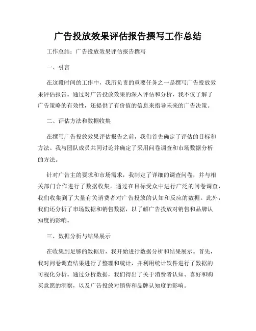 广告投放效果评估报告撰写工作总结