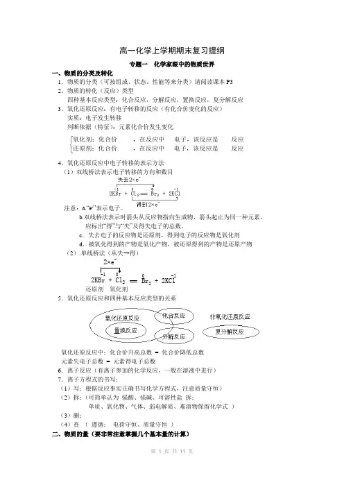 高一化学上期末复习提纲(苏教版)概要