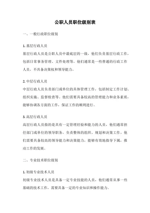 公职人员职位级别表