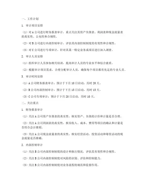 审计下月工作计划及关注重点