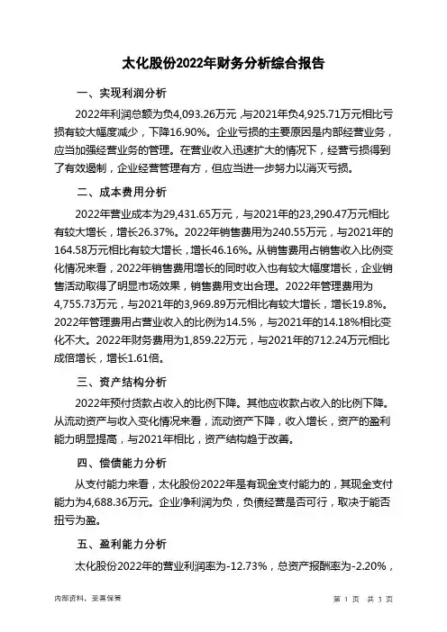 600281太化股份2022年财务分析结论报告