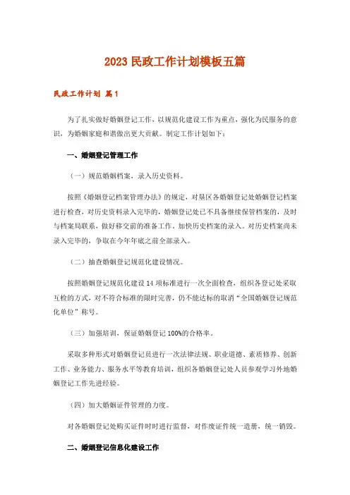2023民政工作计划模板五篇