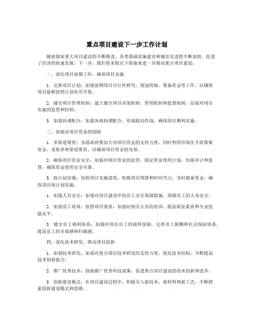 重点项目建设下一步工作计划
