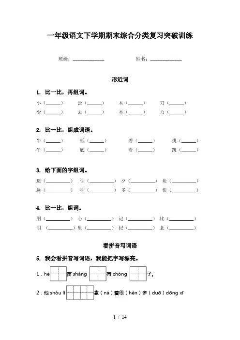 一年级语文下学期期末综合分类复习突破训练