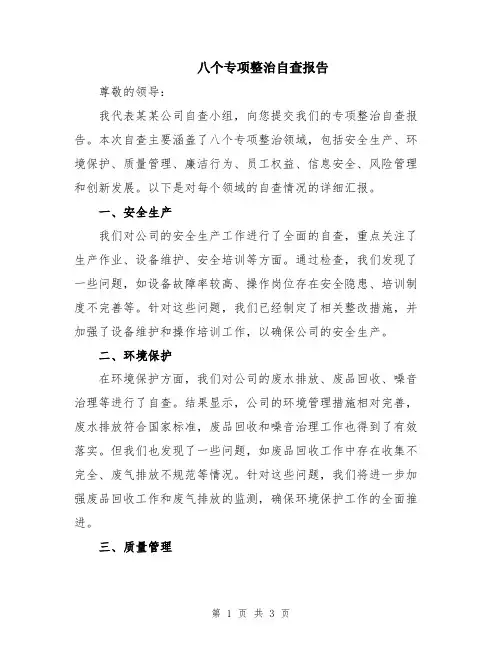 八个专项整治自查报告