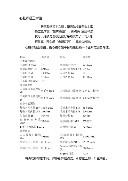 心脏彩超正常值