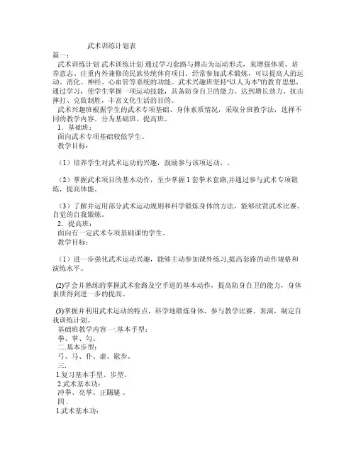 武术训练计划表