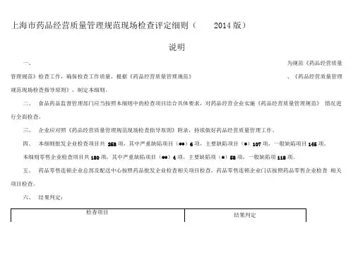 《上海市药品经营质量管理规范现场检查评定细则(2014版)》