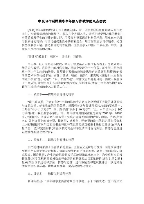 中段习作别样精彩中年级习作教学的几点尝试