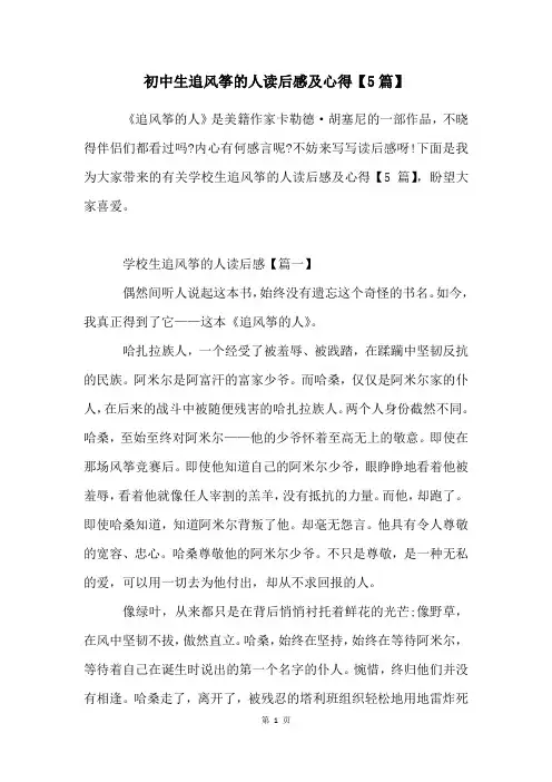 初中生追风筝的人读后感及心得【5篇】
