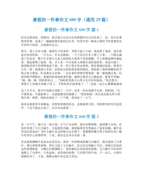 暑假的一件事作文600字(通用29篇)