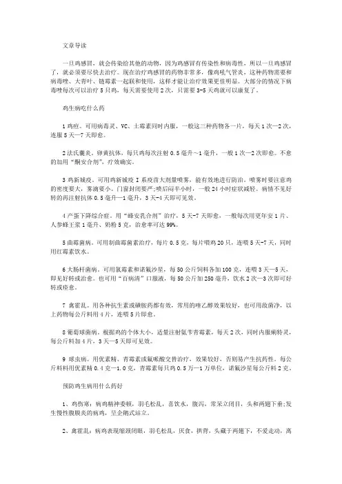 生活养生-鸡感冒了吃什么药最好