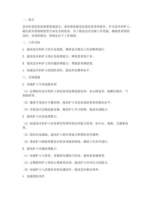 护士急诊急救工作规划