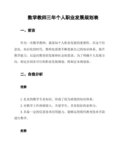 数学教师三年个人职业发展规划表