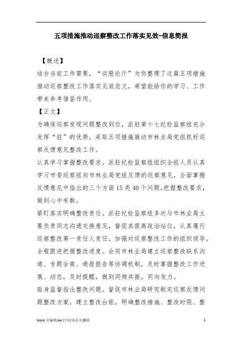 五项措施推动巡察整改工作落实见效-信息简报(完整版)