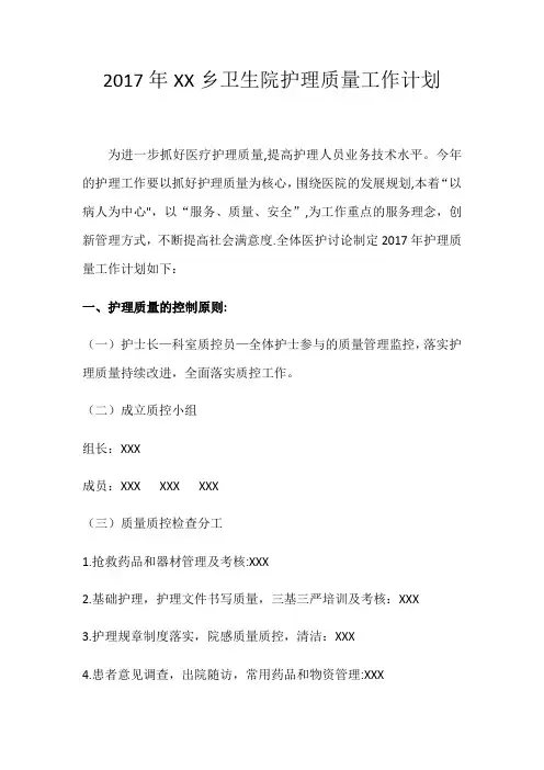 2017年护理质量工作计划
