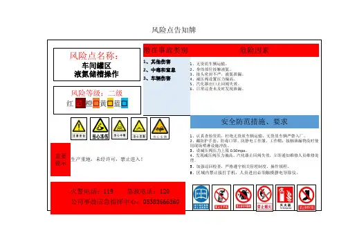 液氮储槽操作风险点告知牌