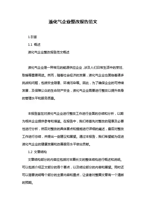 液化气企业整改报告范文