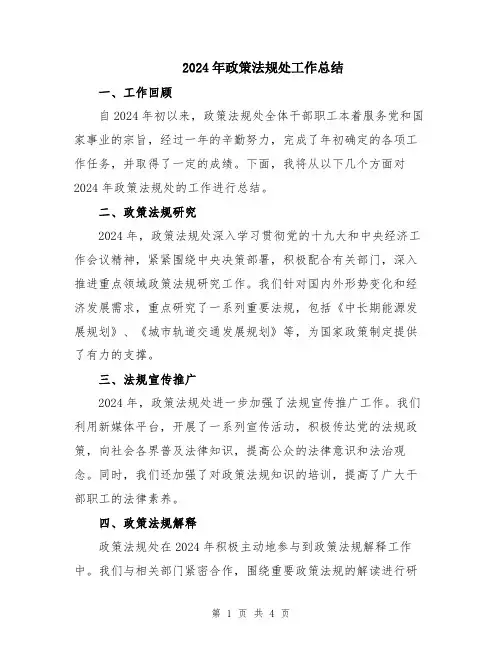 2024年政策法规处工作总结