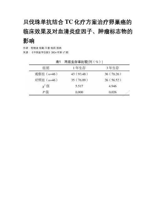 贝伐珠单抗结合TC化疗方案治疗卵巢癌的临床效果及对血清炎症因子、肿瘤标志物的影响