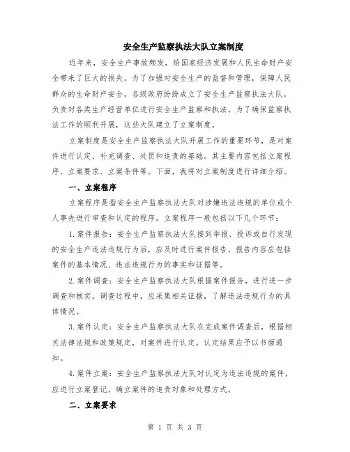 安全生产监察执法大队立案制度