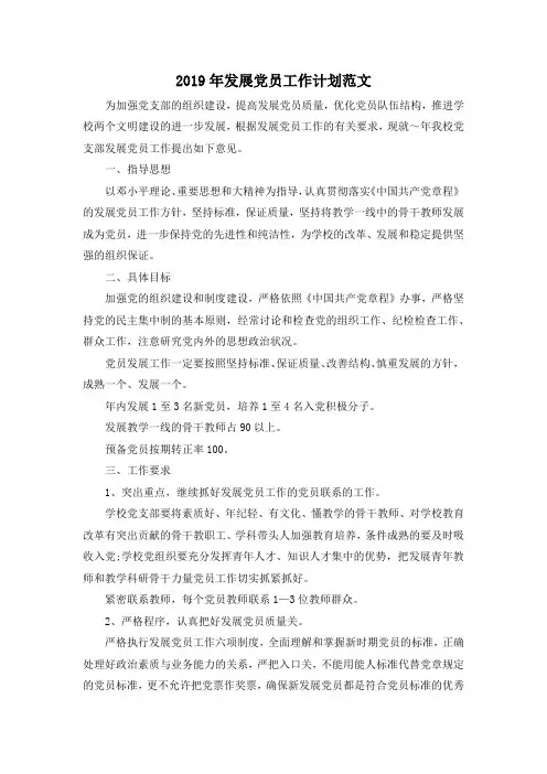 最新-2019年发展党员工作计划范文001 精品