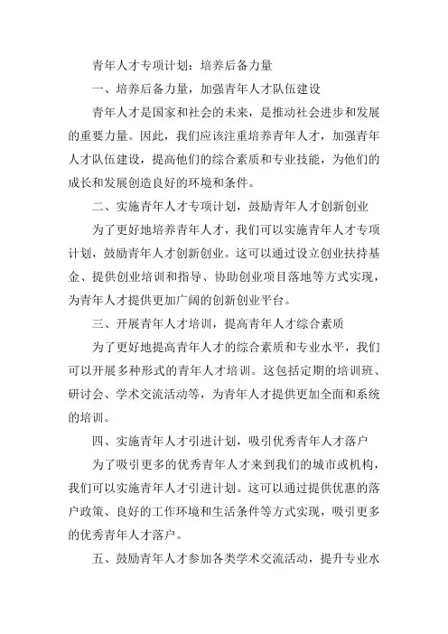 青年人才专项计划,培养后备力量