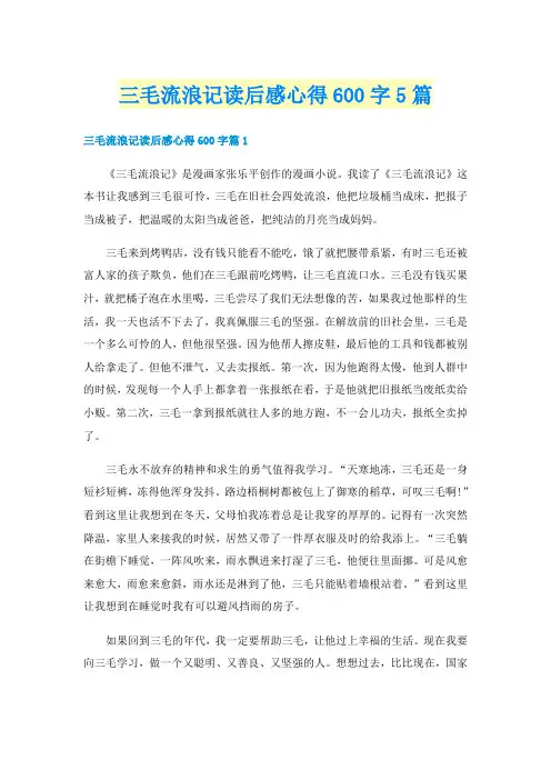 三毛流浪记读后感心得600字5篇
