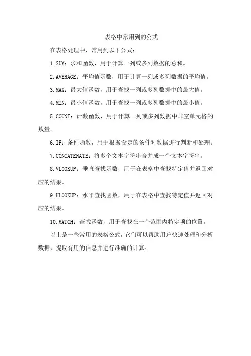 表格中常用到的公式