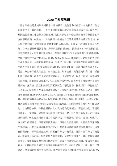2020年招商思路