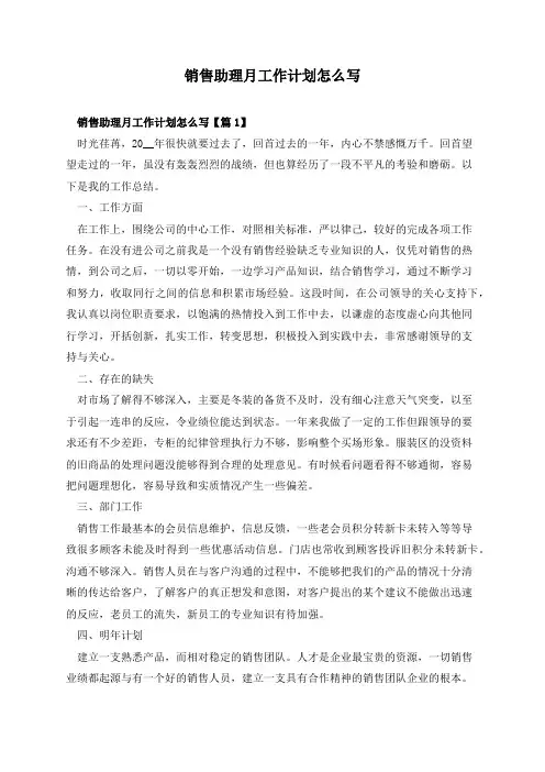 销售助理月工作计划怎么写