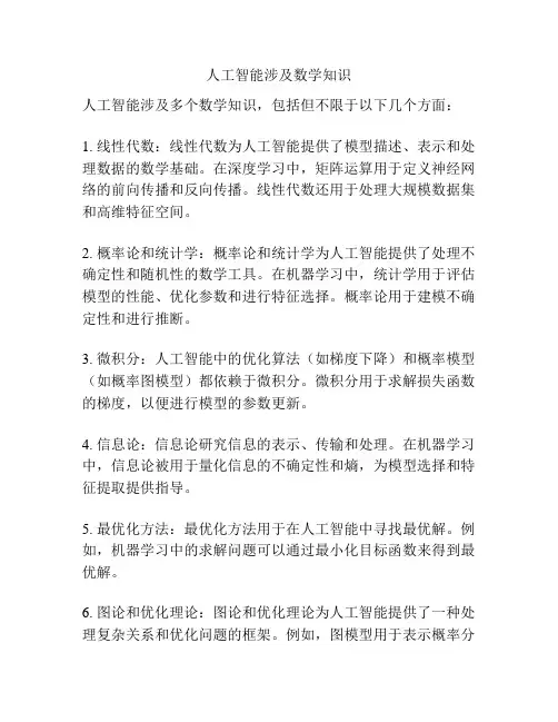 人工智能涉及数学知识