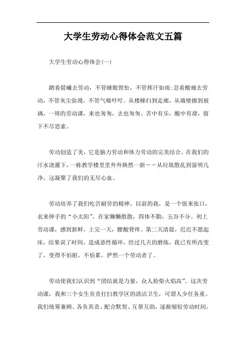 大学生劳动心得体会范文五篇