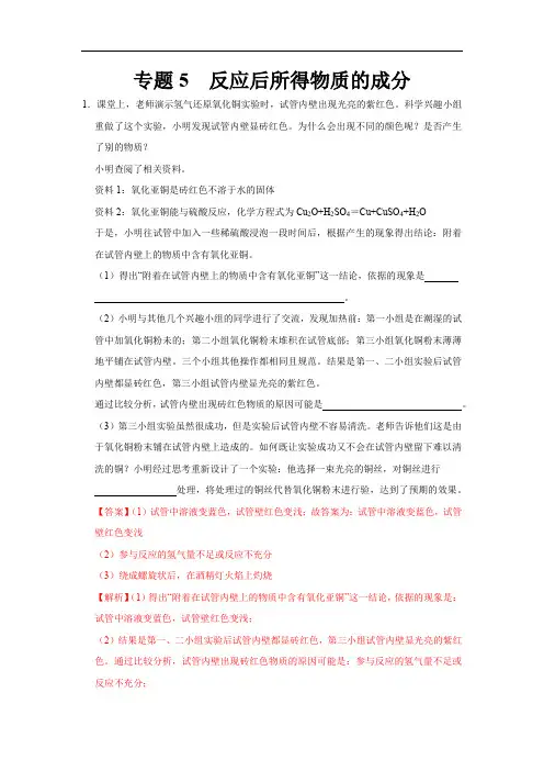 初中化学中考复习 专题5 反应后所得物质的成分-备战2020年中考科学探究题型特训(解析版)