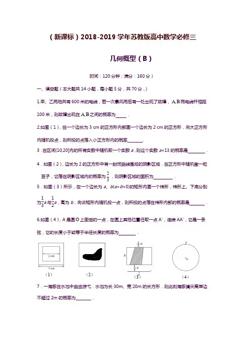 2019—2020年最新苏教版高中数学必修三几何概型(B)单元同步测试及答案.docx