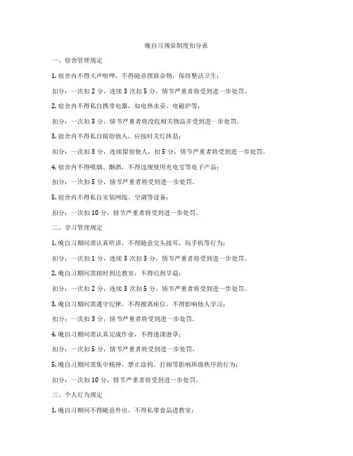晚自习规章制度扣分表
