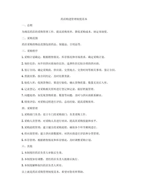 药店购进管理制度范本