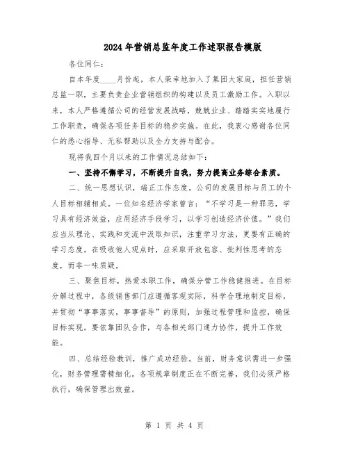 2024年营销总监年度工作述职报告模版（二篇）