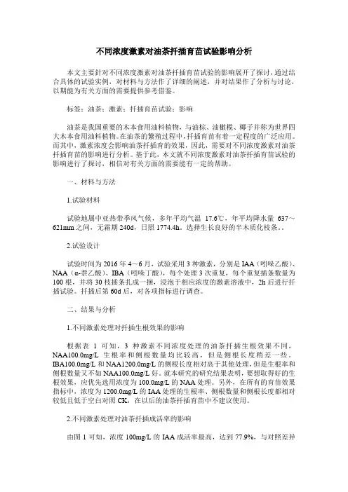 不同浓度激素对油茶扦插育苗试验影响分析