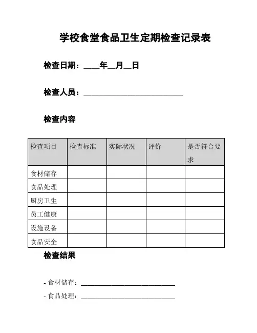 学校食堂食品卫生定期检查记录表