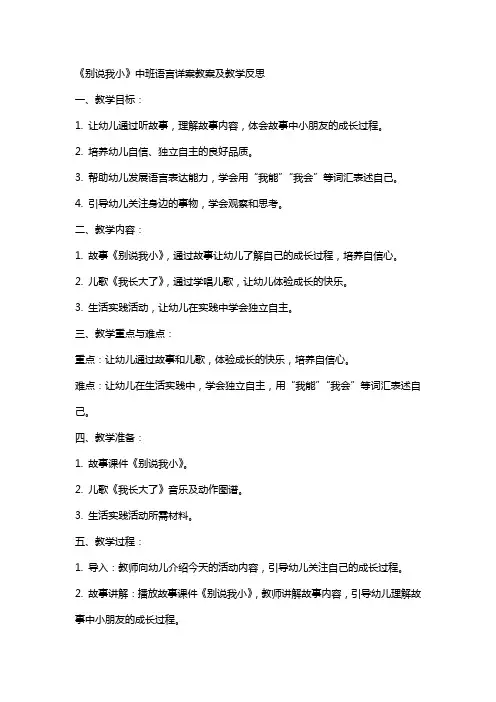 中班语言详案教案及教学反思《别说我小》