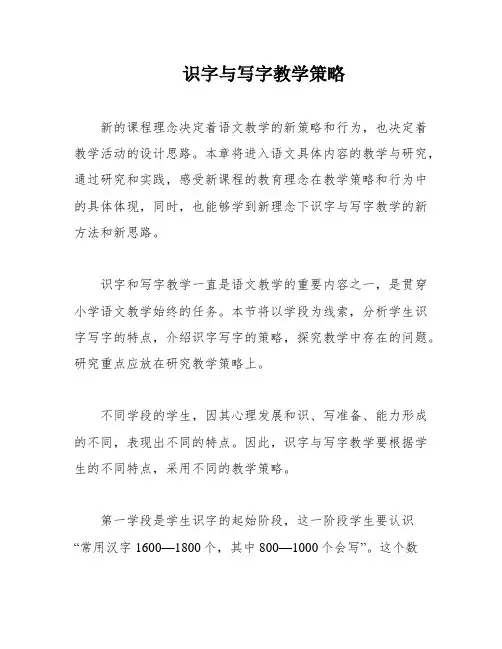 识字与写字教学策略