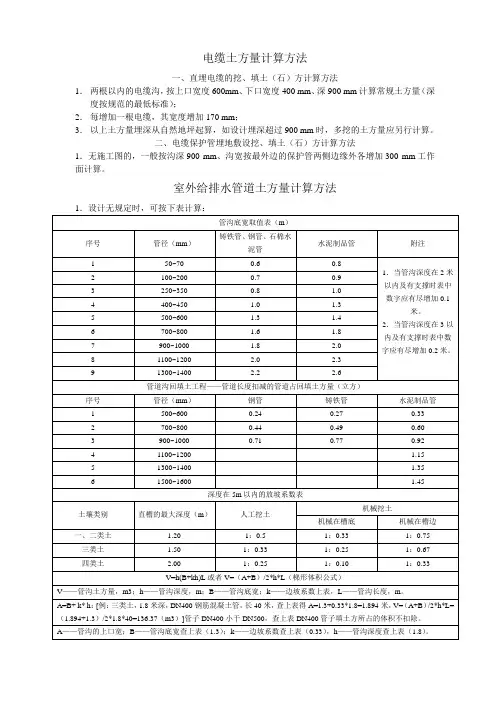 电缆土方量计算方法
