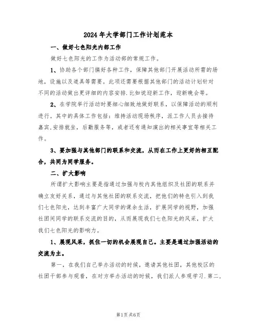 2024年大学部门工作计划范本(二篇)