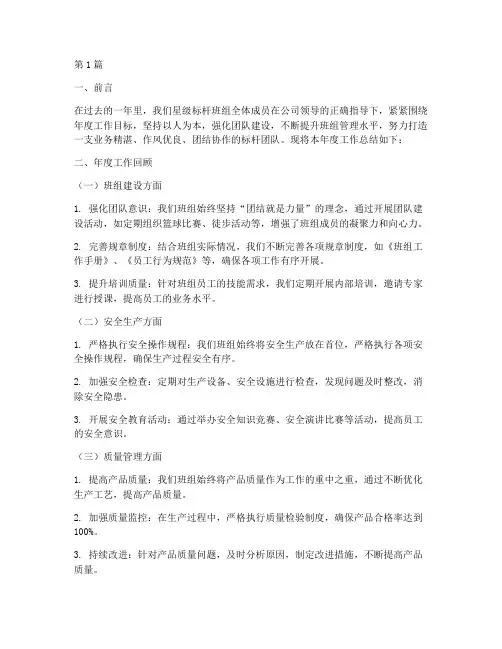 星级标杆班组年度总结(3篇)