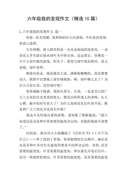 六年级我的发现作文(精选10篇)
