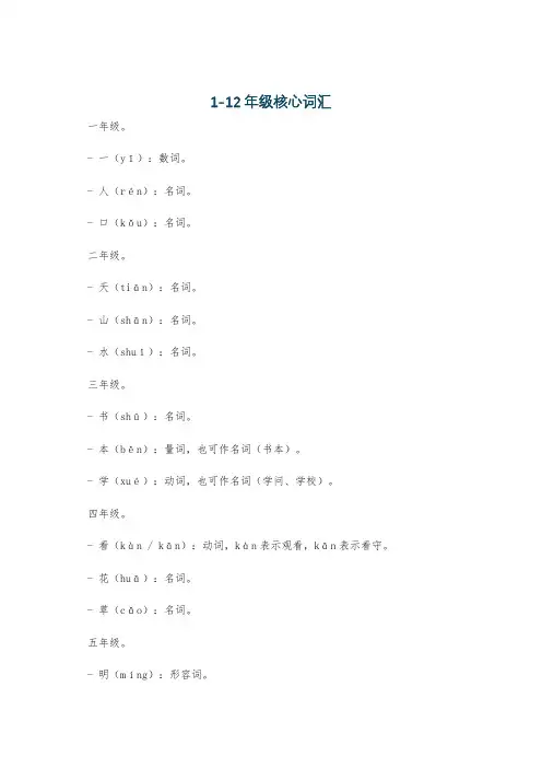 1-12年级核心词汇